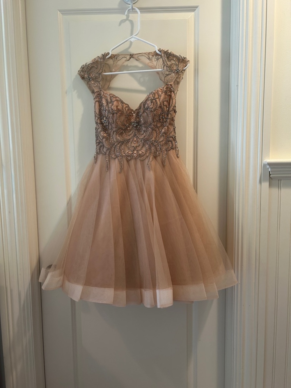 Terani Couture Rhinestone Beaded sweetheart Tulle Cocktail Dress in Blush size 4